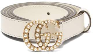 Gucci Faux Pearl Embellished Gg Logo 2cm Leather Belt - Womens - Cream -  ShopStyle