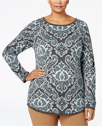 Charter Club Plus Size Jacquard Paisley Sweater, Only at Macy's