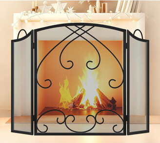 HOMCOM 3-Panel Folding Fireplace Screen For Wood Burning With Double Doors, Home Heavy Duty Steel Fire Spark Guard, 47.25" X 31", Black - View #8