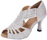 Thumbnail for your product : BEIGE TDA Womens Zipper Mid Heel Satin Crystals Latin Modern Salsa Tango Ballroom Wedding Dance Shoes