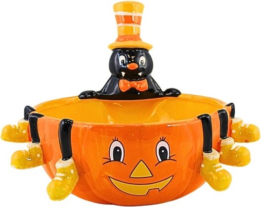 Transpac Transpac7.25InSpider&PumpkinCandyBowlHalloweenSeasonalTabletop,FangsEntertaining(1PC)