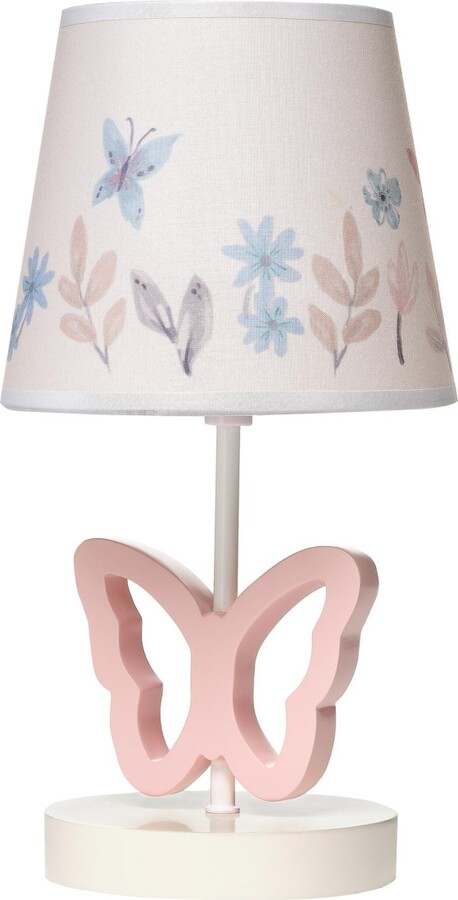 Lambs & Ivy Baby Blooms Pink Butterfly Nursery Lamp with Floral Shade & Bulb