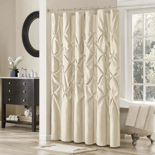 ChicFurnitShowerCurtainWaterproofPolyesterFabricSheerBathroomCurtain12ButtonHolesTopMachineWashableBeige72\