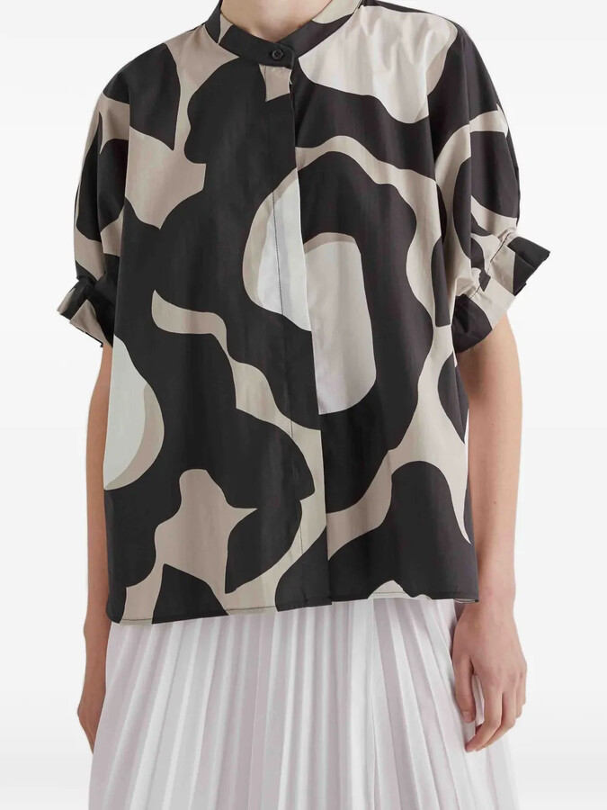 MeimeiJ Ruffled Abstract-Print Blouse