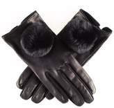 Thumbnail for your product : Black Leather and Suede Gloves with Fur Pom Poms