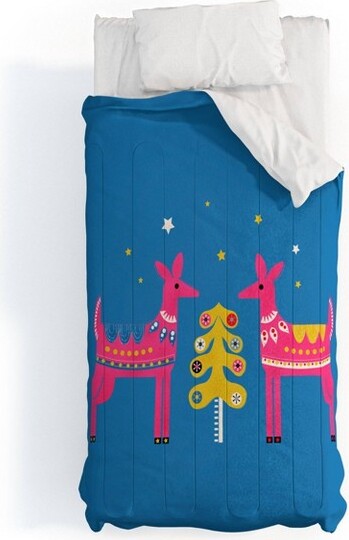 Deny Designs DenyDesignsTwin/TwinExtraLongShowmemarsFestiveDeersInHotPinkComforterandPillowShamPink