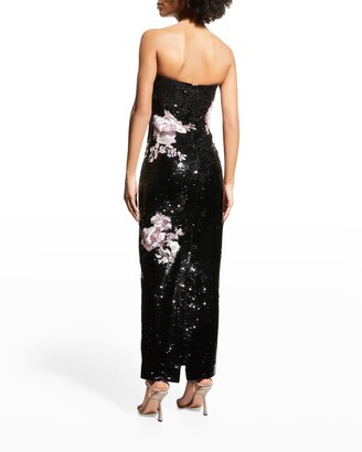 Monique Lhuillier Sequined Floral-Embroidered Strapless Column Gown