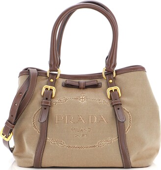 Prada Bauletto Bag Canvas with Leather Medium - ShopStyle