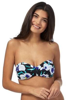 Beach Collection - Black Floral Print Bandeau Bikini Top