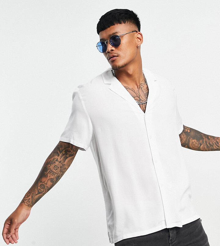 ASOS DESIGN relaxed fit viscose shirt with low revere collar in white -  ShopStyle