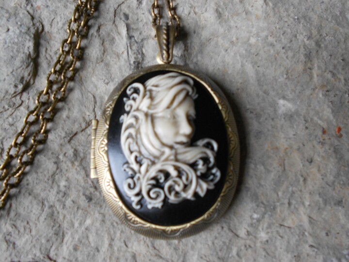 Etsy Cameo Locket Goddess Of Nature - Woman Cameo Hand Painted 2" Long- Bronze Antique Look- Great Quality