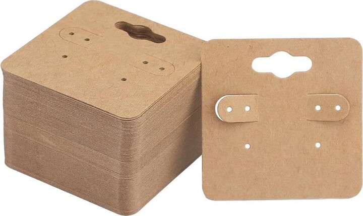 2 in. Brown Earring Display Holder Cards 6 Holes Blank Kraft Paper Jewelry Tags 100 Pack for Retail DIY Crafts