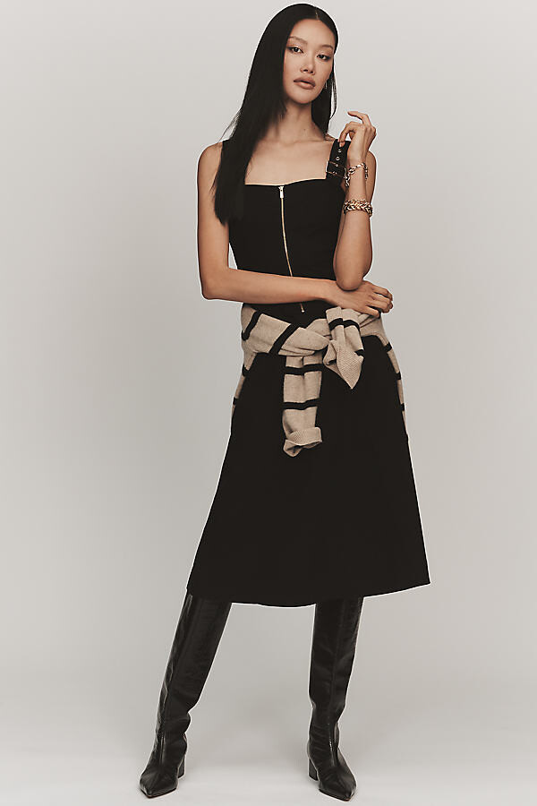 Hardware A-Line Zip-Front Midi Dress