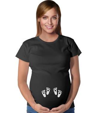Tstars TeeStars - Very Cute Twin Babies Footprints Pregnant with Twins Maternity Shirt
