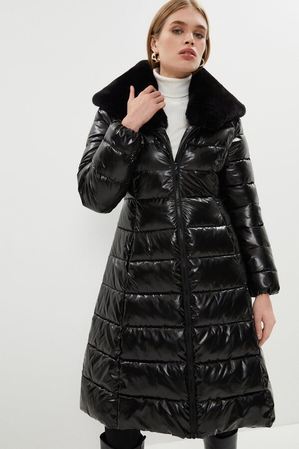Coast Puffer Large Faux Fur Collar Longline Coat - ShopStyle