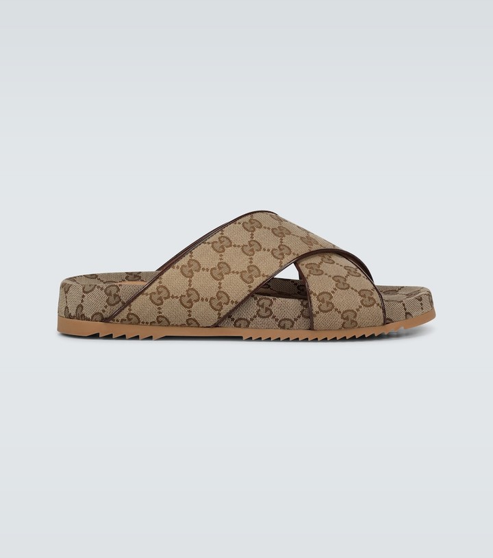 Gucci Sideline GG canvas slides - ShopStyle Sandals
