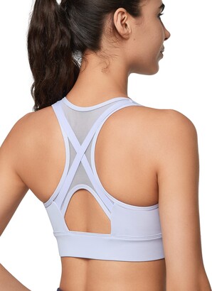 Zipper in Front Sports Bra High Impact Strappy Back Support Workout Top 