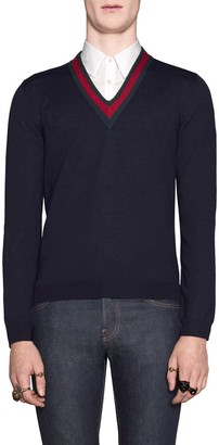 Gucci Wool v-neck sweater with Web