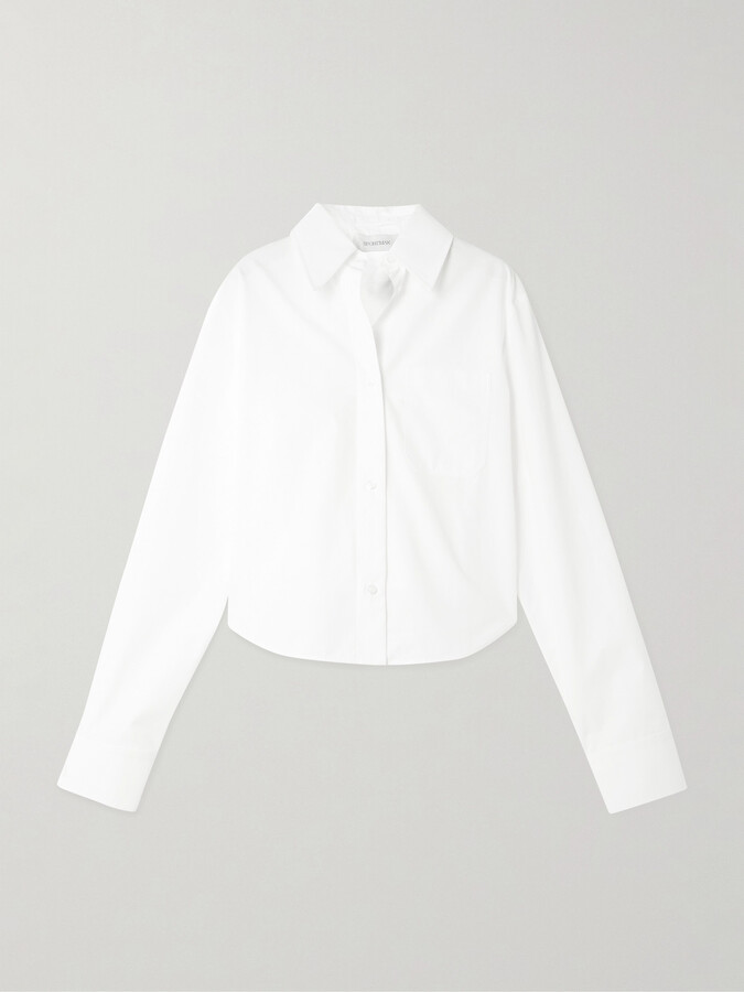 Sportmax Cropped Pleated Cotton-blend Shirt - White