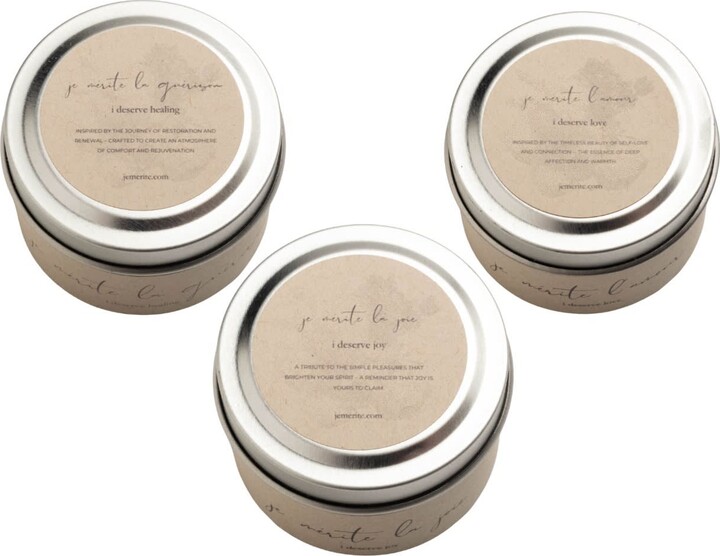 Je Mérite (I Deserve) White I Deserve Love, Healing, And Joy 2 Oz Travel Candle Discovery Set
