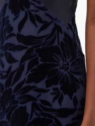 Galvan Winter Jungle Floral-devore And Satin Gown - Navy
