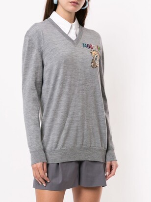 Moschino embroidered Teddy Bear V-neck jumper