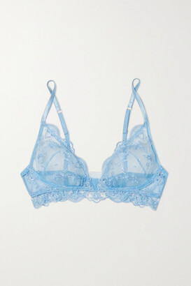 I.D. Sarrieri Petal Bloom Satin-trimmed Embroidered Tulle Underwired Triangle Bra - Blue