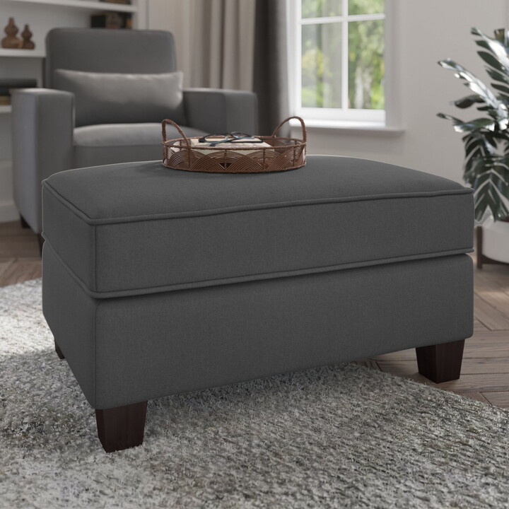 Bush Furniture Stockton Storage Ottoman in Charcoal Gray Herringbone