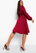 Thumbnail for your product : boohoo Wrap Over Ruffle Hem Belted Midi Dress