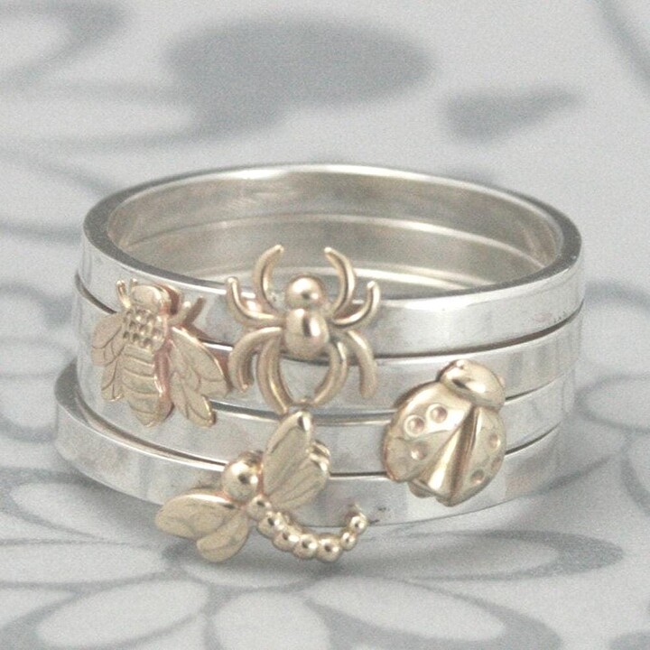 Etsy Bugga Bands Solid 14K Yellow Gold Bug Of Your Choice On A 2mm Wide Sterling Silver Band Custom Made in
