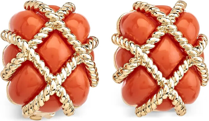 Kenneth Jay Lane Coral Quilted Clip Earrings