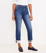 Thumbnail for your product : LOFT Petite High Rise Straight Crop Jeans in Patched Mid Indigo Wash