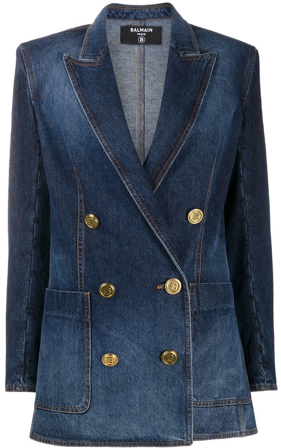 denim balmain blazer