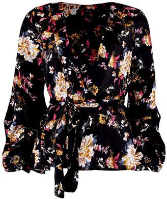 boohoo Ruched Sleeve Printed Kimono Jacket
