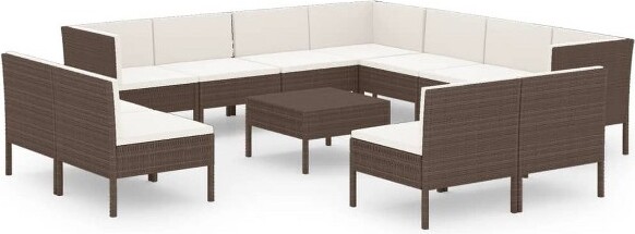 VidaXL vidaXLGardenLoungeSetPatioSectionalSofaCouchOutdoorPolyRattanBrown