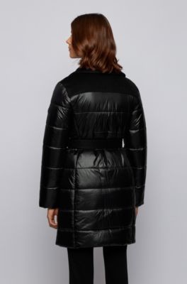 Boss Glossy double-breasted padded jacket with fabric inserts