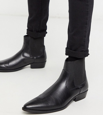ASOS DESIGN Wide Fit cuban heel western vegan chelsea boots in black faux  leather - ShopStyle