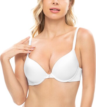 Deyllo Women's Sexy Lace Push Up Padded Plunge Add Cups Underwire Lift Up  Bra, White 36C