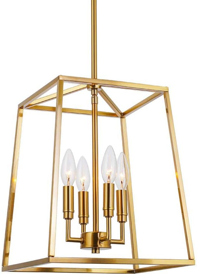 Kira Home Bellevue 60-Watt 4-Light Cool Brass Farmhouse Pendant Light with Cool Brass Shade, No Bulb Included