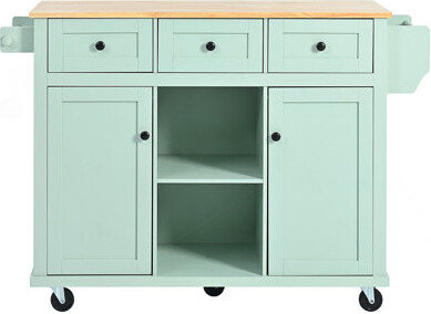 Versatile Kitchen Cart With Rubber Wood Drop-Leaf Countertop, Cabinet Door Racks, And 5 Wheels For Easy Mobility And Storage