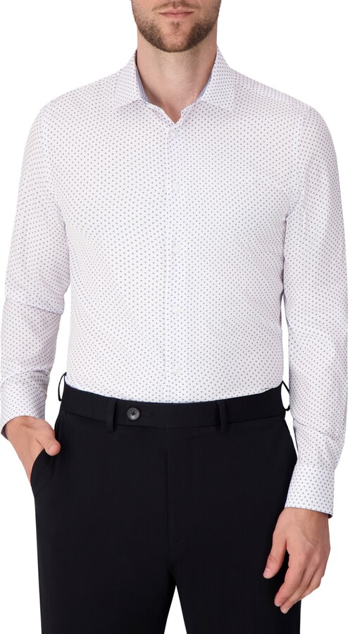 Report Collection Men's Long Sleeve 4-Way Geo Print Dress Shirt