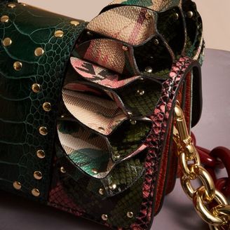 Burberry The Ruffle Buckle Bag in Snakeskin, Ostrich and Check