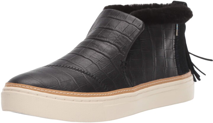 toms black croc embossed leather