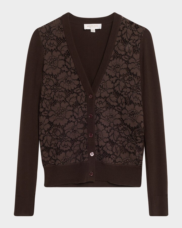 Michael Kors Collection Lace Front Cashmere Cardigan