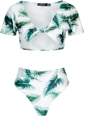 boohoo Petite Palm Print Bikini