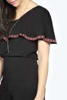 Thumbnail for your product : boohoo Kiera Embroided Cape Top Wide Leg Jumpsuit
