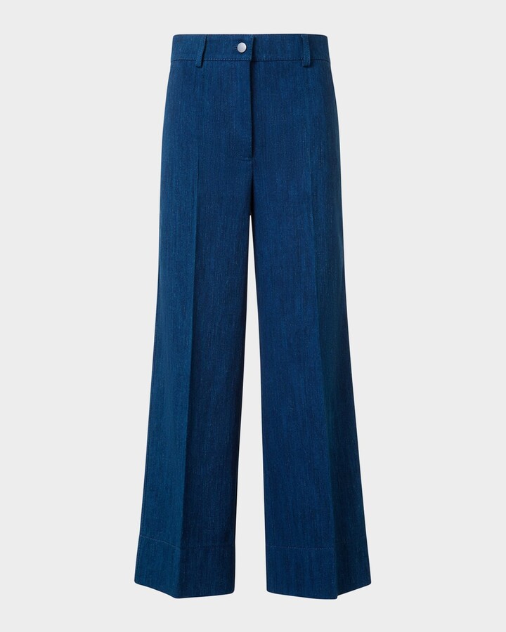 Akris Punto Signature Dot Application Denim Wide Leg Pants