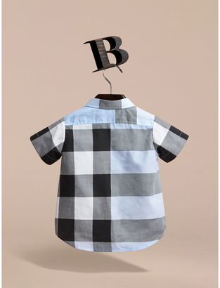 Burberry Short-sleeve Check Cotton Shirt , Size: 6M, Blue