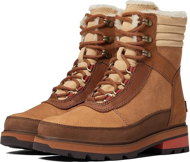 Sorel Lennox Lace Cozy STKD Waterproof (Velvet Tan/Warp Red) Women's