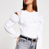Thumbnail for your product : River Island White broderie cold shoulder long sleeve top